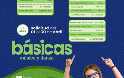 En el mes de abril se abre el plazo para realizar las solicitudes del ámbito de las Enseñanzas Básicas de Música y Danza…