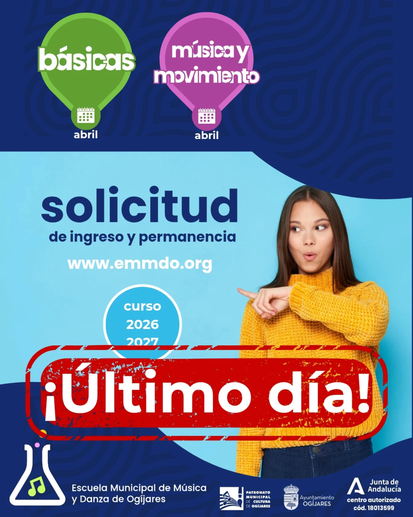 🔊¡Último día de solicitudes! Hoy termina el plazo de solicitud de plazas para el curso 2026-2027 de los ámbitos de: 🟣…